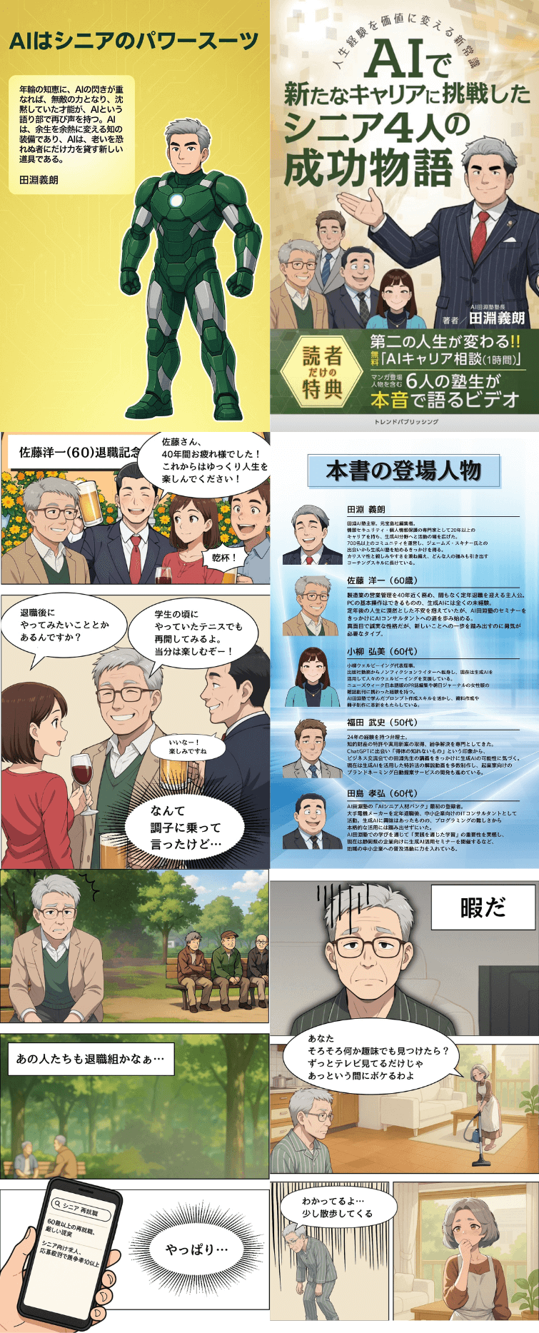AIで新たなキャリアに挑戦したシニア4人の成功物語　AI漫画